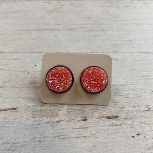 Pink Iridescent Faux Druzy Quartz Stud Earrings